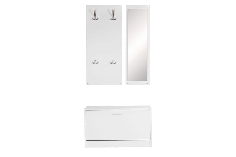 Garderobe Wohnling Vægmonteret knagerække med spejl, skohylde, spånplade, moderne Hvid - Hvid - Opbevaring - Tøjopbevaring - Garderobeskabe - Garderobeindretning - Skohylde garderobe