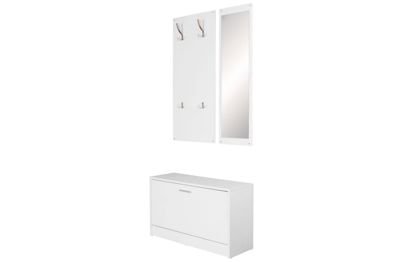 Garderobe Wohnling Vægmonteret knagerække med spejl, skohylde, spånplade, moderne Hvid - Hvid - Opbevaring - Tøjopbevaring - Garderobeskabe - Garderobeindretning - Skohylde garderobe