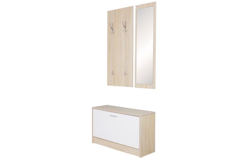 Garderobe Wohnling Vægmonteret knagerække med spejl, skohylde, spånplade, moderne Sonoma - Sonoma - Opbevaring - Tøjopbevaring - Garderobeskabe - Garderobeindretning - Skohylde garderobe