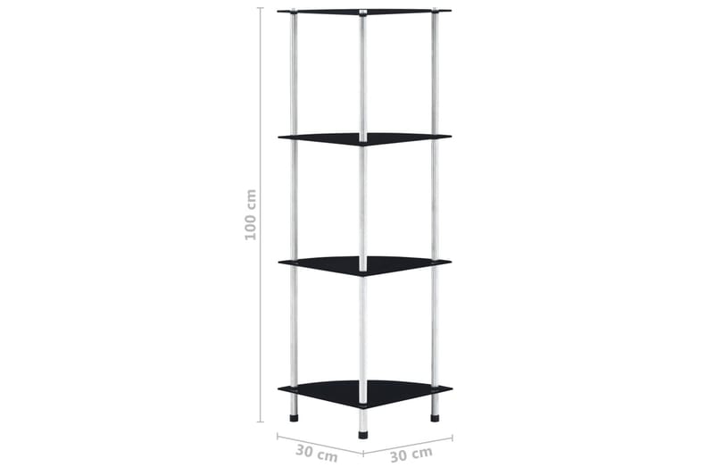 glasreol i 4 niveauer 30 x 30 x 100 cm hærdet glas sort - Sort - Hylder til garderobe - Hylder & hyldeknægte