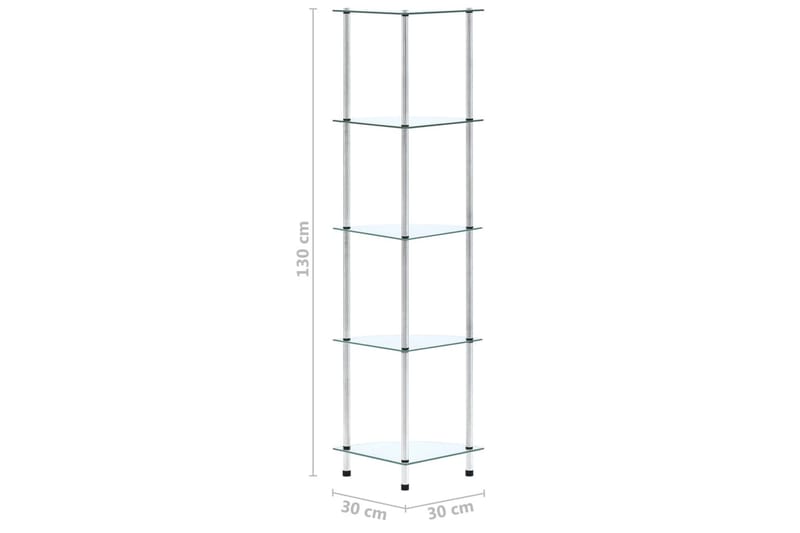reol i 5 niveauer 30 x 30 x 130 cm hærdet glas transparent - gennemsigtig - Hylder til garderobe - Hylder & hyldeknægte