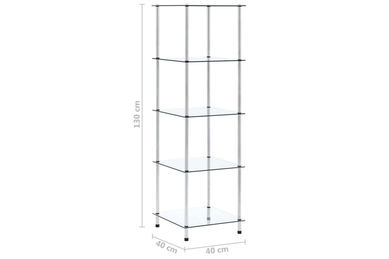 reol i 5 niveauer 40 x 40 x 130 cm hærdet glas transparent - gennemsigtig - Hylder til garderobe - Hylder & hyldeknægte