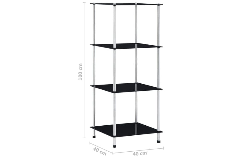 reol med 4 hylder 40 x 40 x 100 cm hærdet glas sort - Sort - Opbevaring - Tøjopbevaring - Garderobeskabe - Garderobeindretning - Hylder til garderobe
