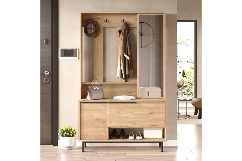 Liyakat Entrémøbel - Valnød finér - Opbevaring - Tøjopbevaring - Garderobeskabe - Garderobeindretning - Kurveskuffestativ