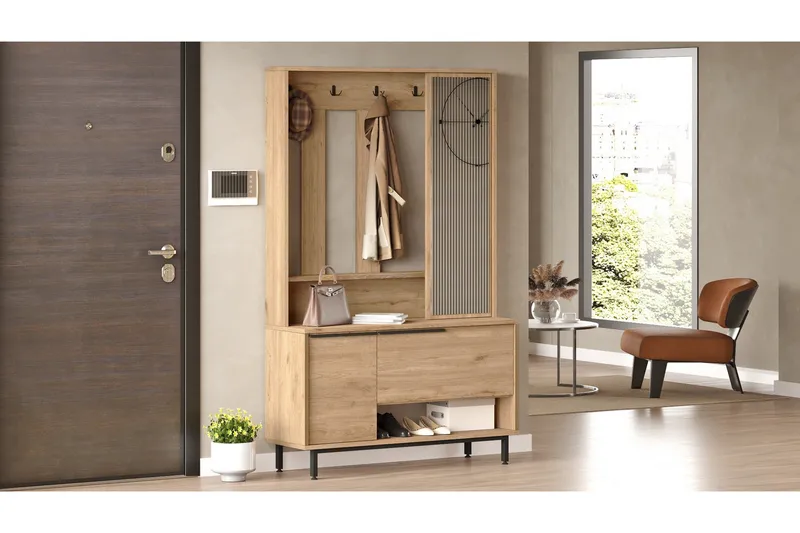 Liyakat Entrémøbel - Valnød finér - Opbevaring - Tøjopbevaring - Garderobeskabe - Garderobeindretning - Kurveskuffestativ