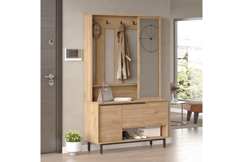 Liyakat Entrémøbel - Valnød finér - Opbevaring - Tøjopbevaring - Garderobeskabe - Garderobeindretning - Kurveskuffestativ