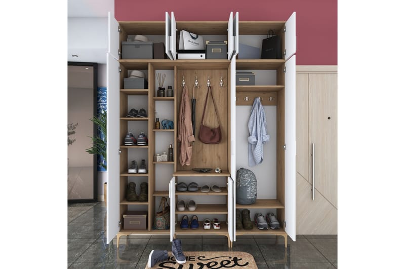 Lukkha Entrémøbel - Valnød finér/Hvid - Opbevaring - Tøjopbevaring - Garderobeskabe - Garderobeindretning - Kurveskuffestativ