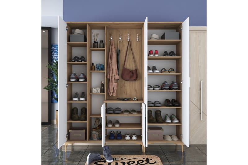 Lukkha Entrémøbel - Valnød finér/Hvid - Opbevaring - Tøjopbevaring - Garderobeskabe - Garderobeindretning - Kurveskuffestativ