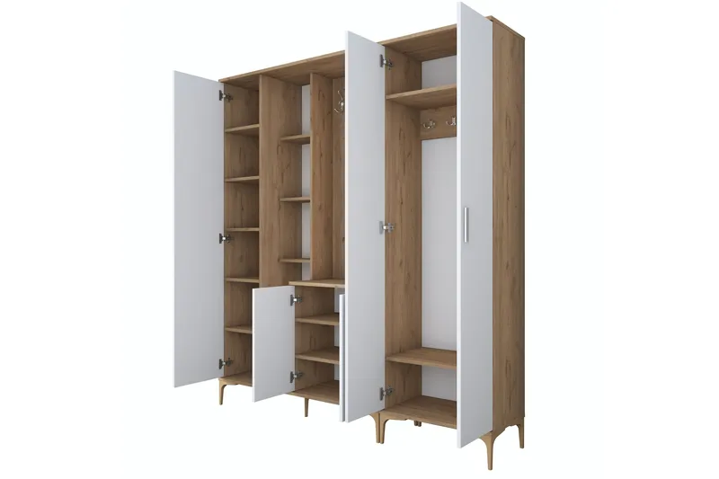 Lukkha Entrémøbel - Valnød finér/Hvid - Opbevaring - Tøjopbevaring - Garderobeskabe - Garderobeindretning - Kurveskuffestativ