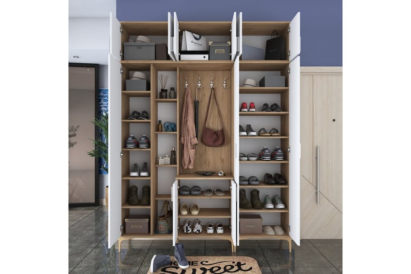 Lukkha Entrémøbel - Valnød finér/Hvid - Opbevaring - Tøjopbevaring - Garderobeskabe - Garderobeindretning - Kurveskuffestativ