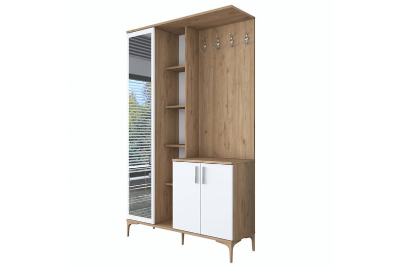 Lukkha Entrémøbel - Valnød finér/Hvid - Opbevaring - Tøjopbevaring - Garderobeskabe - Garderobeindretning - Kurveskuffestativ