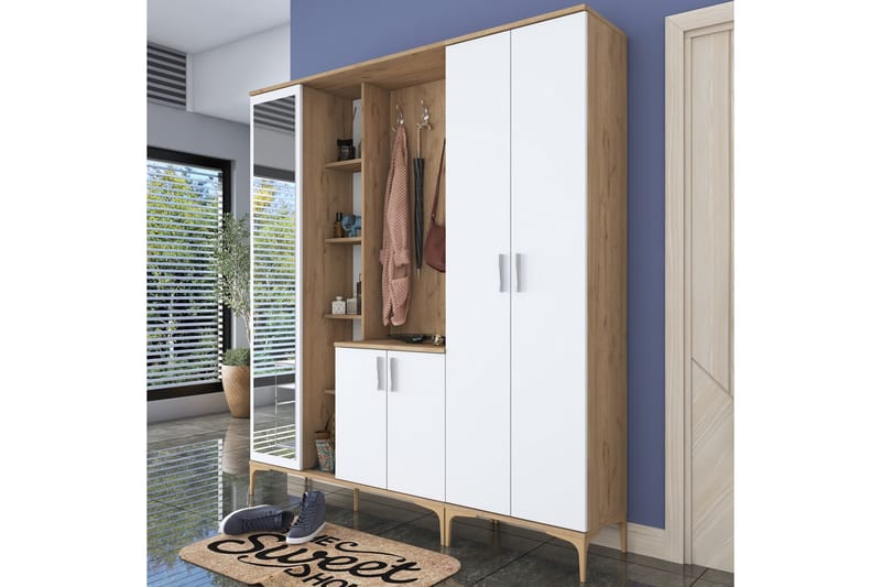 Lukkha Entrémøbel - Valnød finér/Hvid - Opbevaring - Tøjopbevaring - Garderobeskabe - Garderobeindretning - Kurveskuffestativ
