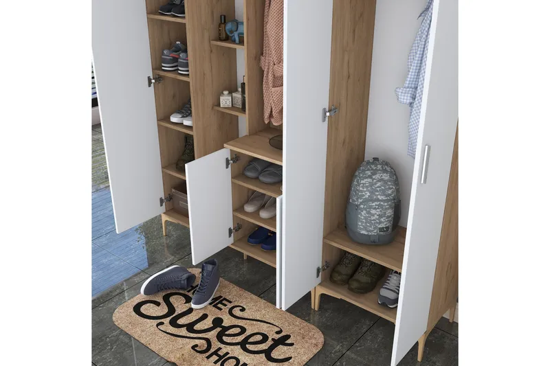 Lukkha Entrémøbel - Valnød finér/Hvid - Opbevaring - Tøjopbevaring - Garderobeskabe - Garderobeindretning - Kurveskuffestativ