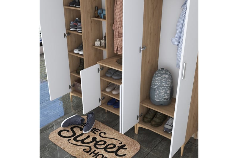 Lukkha Entrémøbel - Valnød finér/Hvid - Opbevaring - Tøjopbevaring - Garderobeskabe - Garderobeindretning - Kurveskuffestativ