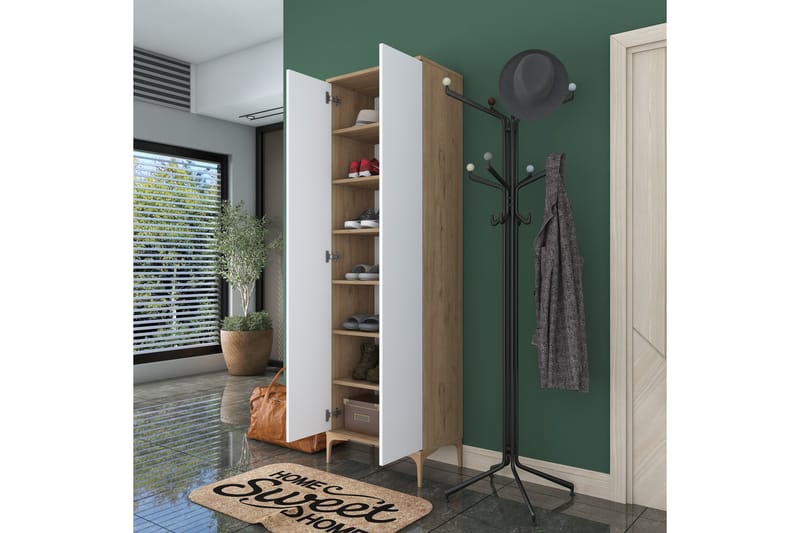 Lukkha Entrémøbel - Valnød finér/Hvid - Opbevaring - Tøjopbevaring - Garderobeskabe - Garderobeindretning - Kurveskuffestativ