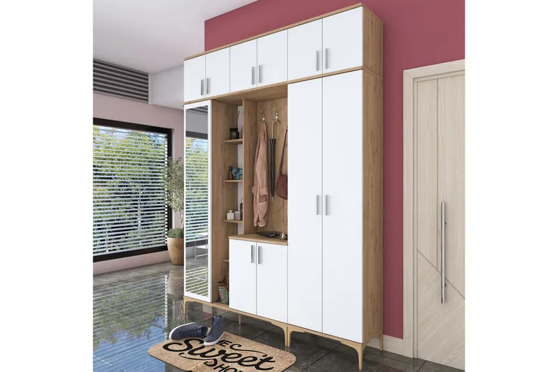 Lukkha Entrémøbel - Valnød finér/Hvid - Opbevaring - Tøjopbevaring - Garderobeskabe - Garderobeindretning - Kurveskuffestativ