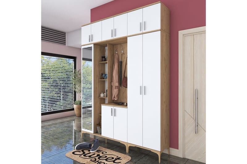 Lukkha Entrémøbel - Valnød finér/Hvid - Opbevaring - Tøjopbevaring - Garderobeskabe - Garderobeindretning - Kurveskuffestativ