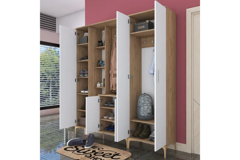 Lukkha Entrémøbel - Valnød finér/Hvid - Opbevaring - Tøjopbevaring - Garderobeskabe - Garderobeindretning - Kurveskuffestativ