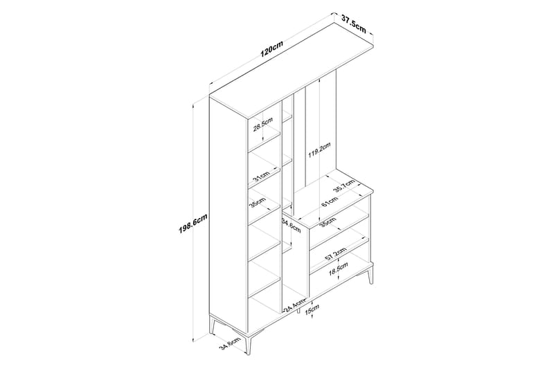Lukkha Entrémøbel - Valnød finér/Hvid - Opbevaring - Tøjopbevaring - Garderobeskabe - Garderobeindretning - Kurveskuffestativ
