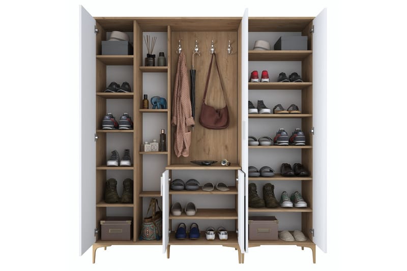 Lukkha Entrémøbel - Valnød finér/Hvid - Opbevaring - Tøjopbevaring - Garderobeskabe - Garderobeindretning - Kurveskuffestativ
