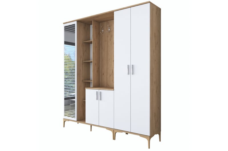 Lukkha Entrémøbel - Valnød finér/Hvid - Opbevaring - Tøjopbevaring - Garderobeskabe - Garderobeindretning - Kurveskuffestativ