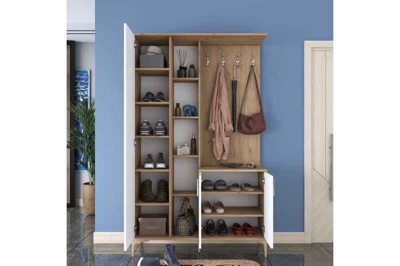 Lukkha Entrémøbel - Valnød finér/Hvid - Opbevaring - Tøjopbevaring - Garderobeskabe - Garderobeindretning - Kurveskuffestativ