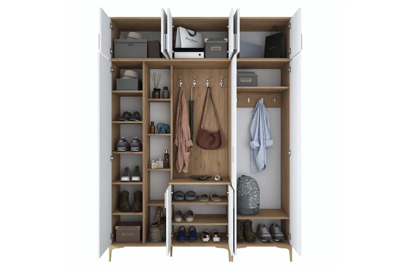 Lukkha Entrémøbel - Valnød finér/Hvid - Opbevaring - Tøjopbevaring - Garderobeskabe - Garderobeindretning - Kurveskuffestativ