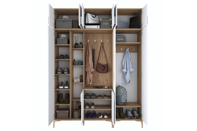 Lukkha Entrémøbel - Valnød finér/Hvid - Opbevaring - Tøjopbevaring - Garderobeskabe - Garderobeindretning - Kurveskuffestativ