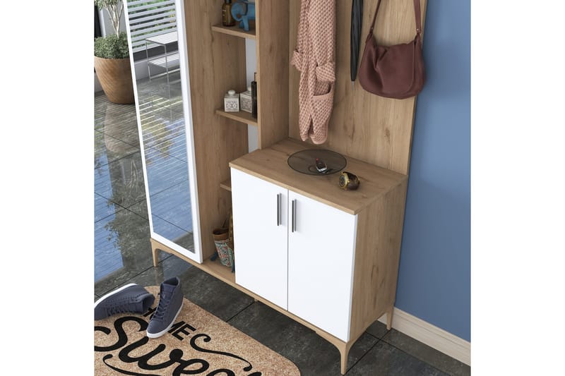 Lukkha Entrémøbel - Valnød finér/Hvid - Opbevaring - Tøjopbevaring - Garderobeskabe - Garderobeindretning - Kurveskuffestativ