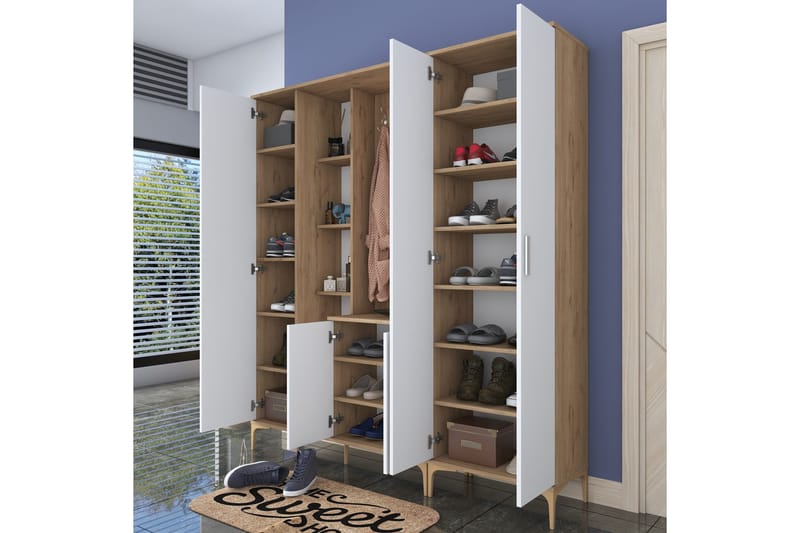 Lukkha Entrémøbel - Valnød finér/Hvid - Opbevaring - Tøjopbevaring - Garderobeskabe - Garderobeindretning - Kurveskuffestativ