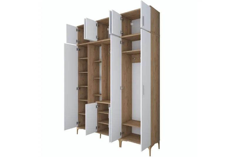 Lukkha Entrémøbel - Valnød finér/Hvid - Opbevaring - Tøjopbevaring - Garderobeskabe - Garderobeindretning - Kurveskuffestativ