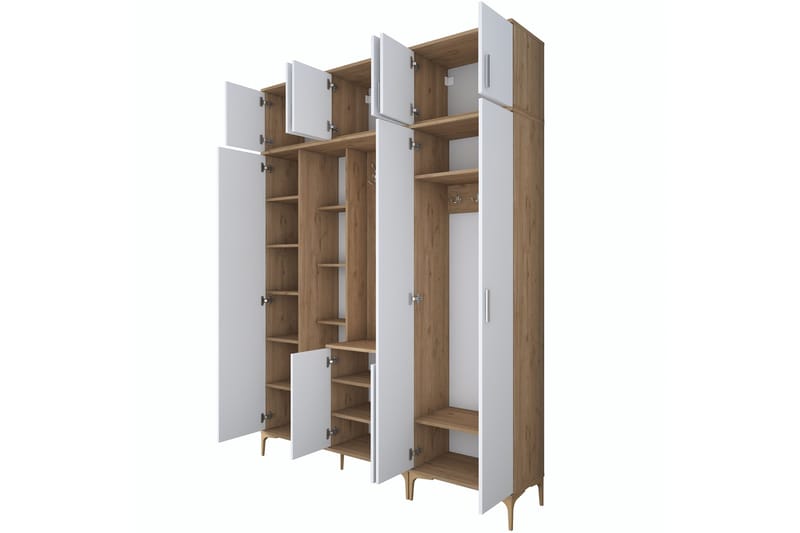 Lukkha Entrémøbel - Valnød finér/Hvid - Opbevaring - Tøjopbevaring - Garderobeskabe - Garderobeindretning - Kurveskuffestativ