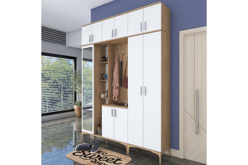 Lukkha Entrémøbel - Valnød finér/Hvid - Opbevaring - Tøjopbevaring - Garderobeskabe - Garderobeindretning - Kurveskuffestativ