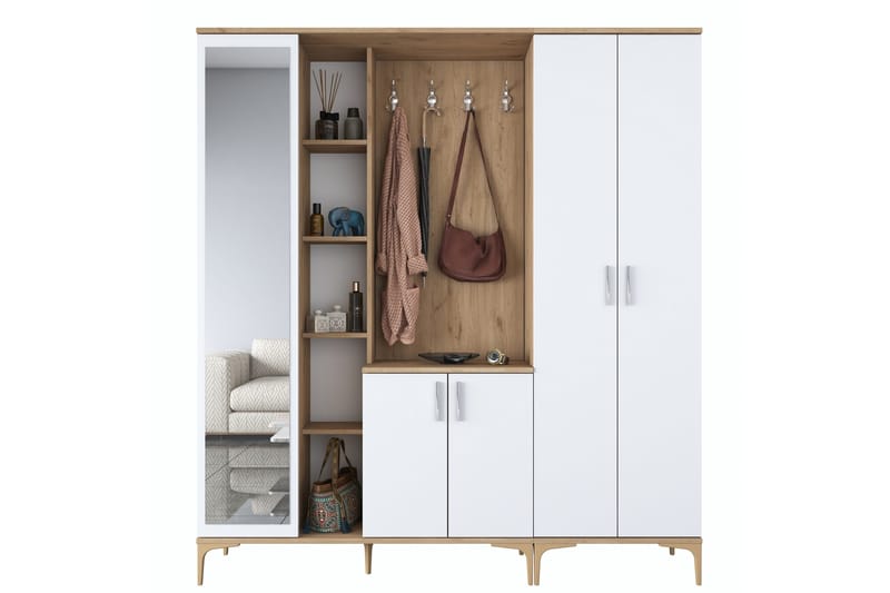 Lukkha Entrémøbel - Valnød finér/Hvid - Opbevaring - Tøjopbevaring - Garderobeskabe - Garderobeindretning - Kurveskuffestativ