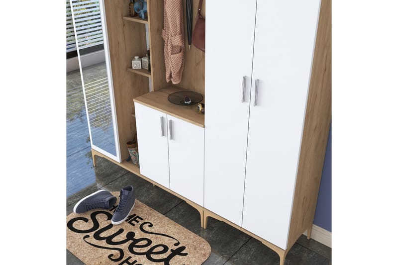 Lukkha Entrémøbel - Valnød finér/Hvid - Opbevaring - Tøjopbevaring - Garderobeskabe - Garderobeindretning - Kurveskuffestativ