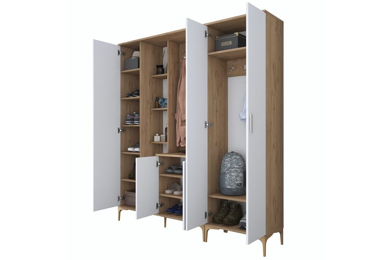 Lukkha Entrémøbel - Valnød finér/Hvid - Opbevaring - Tøjopbevaring - Garderobeskabe - Garderobeindretning - Kurveskuffestativ
