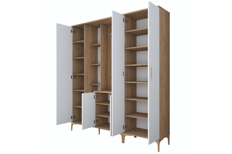 Lukkha Entrémøbel - Valnød finér/Hvid - Opbevaring - Tøjopbevaring - Garderobeskabe - Garderobeindretning - Kurveskuffestativ