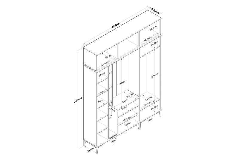 Lukkha Entrémøbel - Valnød finér/Hvid - Opbevaring - Tøjopbevaring - Garderobeskabe - Garderobeindretning - Kurveskuffestativ