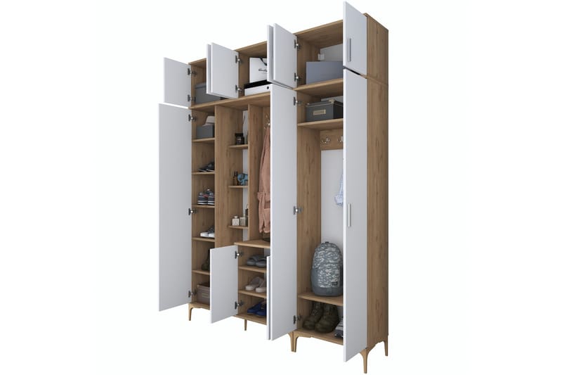 Lukkha Entrémøbel - Valnød finér/Hvid - Opbevaring - Tøjopbevaring - Garderobeskabe - Garderobeindretning - Kurveskuffestativ