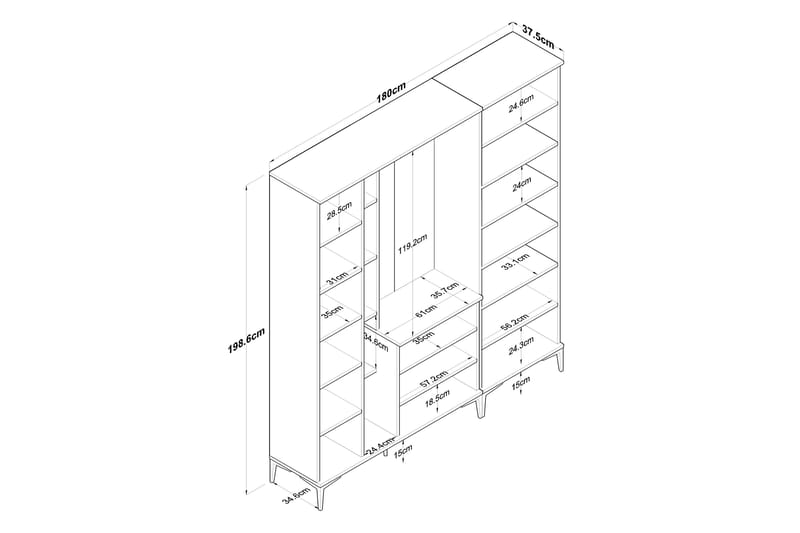 Lukkha Entrémøbel - Valnød finér/Hvid - Opbevaring - Tøjopbevaring - Garderobeskabe - Garderobeindretning - Kurveskuffestativ