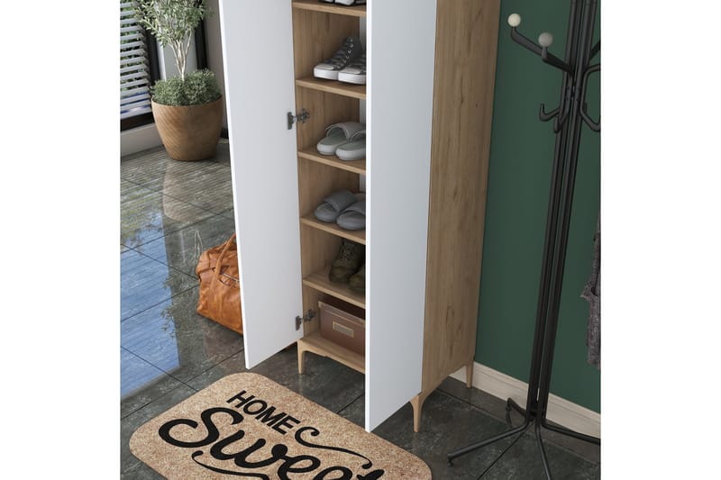 Lukkha Entrémøbel - Valnød finér/Hvid - Opbevaring - Tøjopbevaring - Garderobeskabe - Garderobeindretning - Kurveskuffestativ