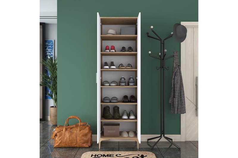 Lukkha Entrémøbel - Valnød finér/Hvid - Opbevaring - Tøjopbevaring - Garderobeskabe - Garderobeindretning - Kurveskuffestativ