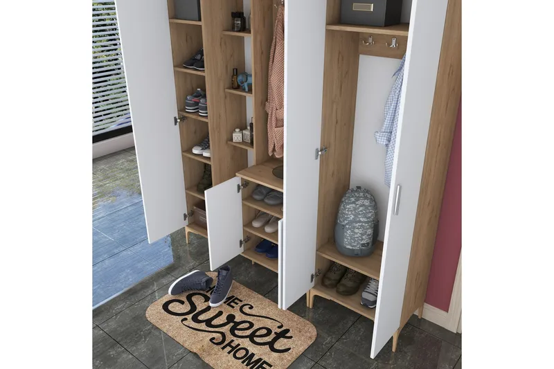 Lukkha Entrémøbel - Valnød finér/Hvid - Opbevaring - Tøjopbevaring - Garderobeskabe - Garderobeindretning - Kurveskuffestativ