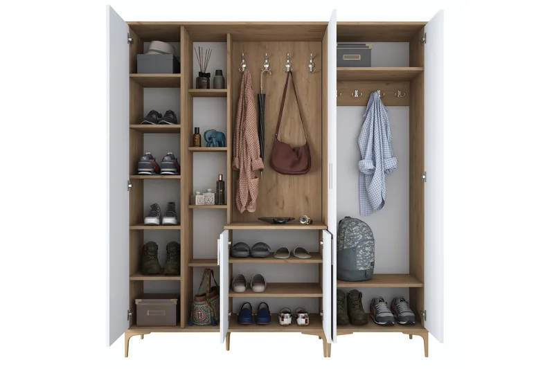 Lukkha Entrémøbel - Valnød finér/Hvid - Opbevaring - Tøjopbevaring - Garderobeskabe - Garderobeindretning - Kurveskuffestativ