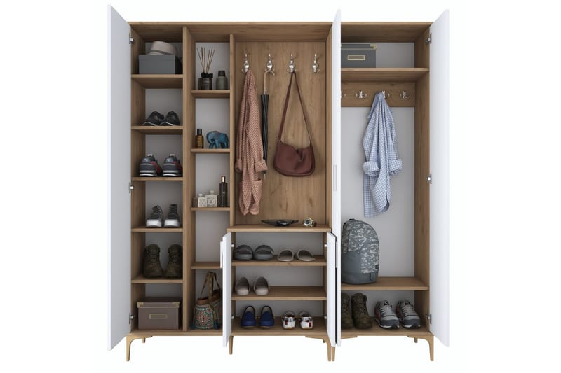 Lukkha Entrémøbel - Valnød finér/Hvid - Opbevaring - Tøjopbevaring - Garderobeskabe - Garderobeindretning - Kurveskuffestativ