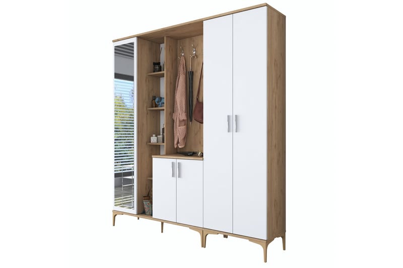 Lukkha Entrémøbel - Valnød finér/Hvid - Opbevaring - Tøjopbevaring - Garderobeskabe - Garderobeindretning - Kurveskuffestativ