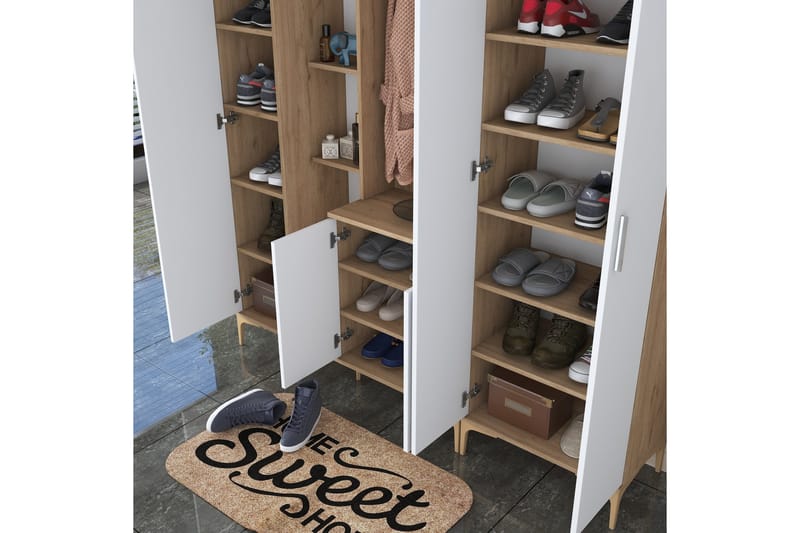 Lukkha Entrémøbel - Valnød finér/Hvid - Opbevaring - Tøjopbevaring - Garderobeskabe - Garderobeindretning - Kurveskuffestativ