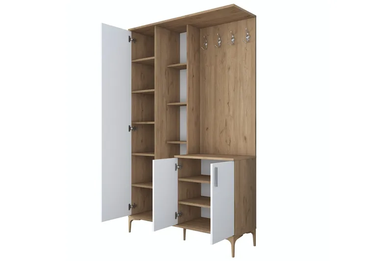 Lukkha Entrémøbel - Valnød finér/Hvid - Opbevaring - Tøjopbevaring - Garderobeskabe - Garderobeindretning - Kurveskuffestativ