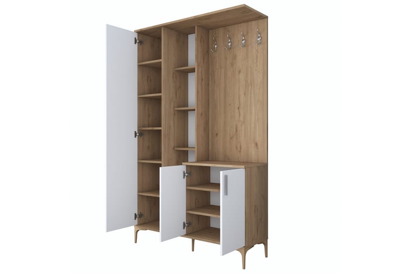 Lukkha Entrémøbel - Valnød finér/Hvid - Opbevaring - Tøjopbevaring - Garderobeskabe - Garderobeindretning - Kurveskuffestativ