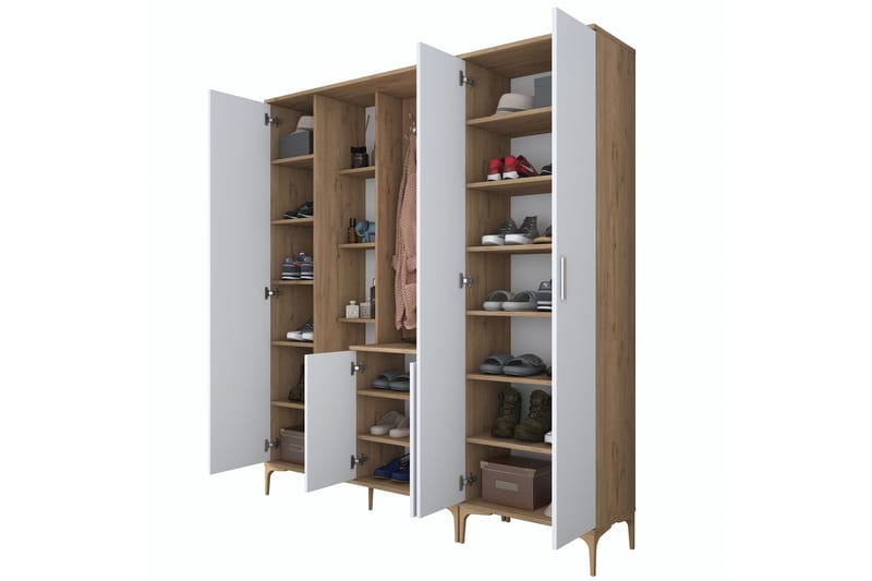 Lukkha Entrémøbel - Valnød finér/Hvid - Opbevaring - Tøjopbevaring - Garderobeskabe - Garderobeindretning - Kurveskuffestativ